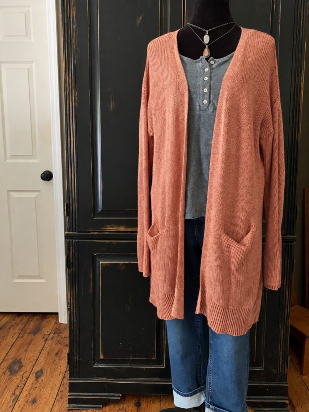 Universal Thread - Women’s L - Long Open Front Cardigan Soft Orange 100% Cotton